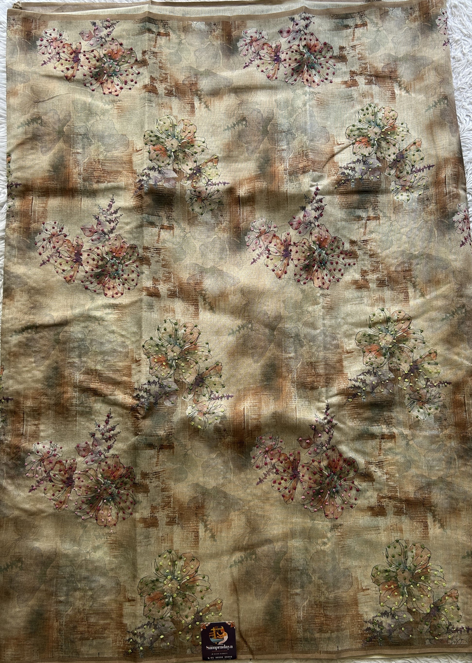 Semi Tussar Saree Brown Colored Elegantly Paired with a Borderless. - Sampradaya Designer Studio