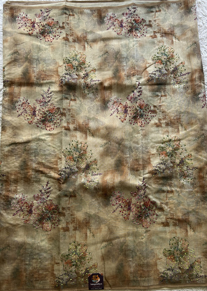Semi Tussar Saree Brown Colored Elegantly Paired with a Borderless. - Sampradaya Designer Studio