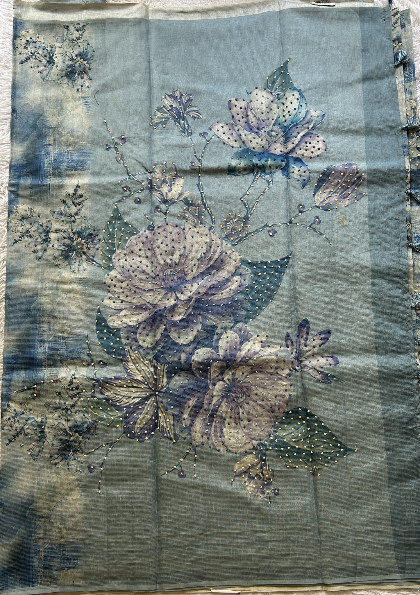 Semi Tussar Saree Sky Blue Colored Elegantly Paired with a Borderless. - Sampradaya Designer Studio