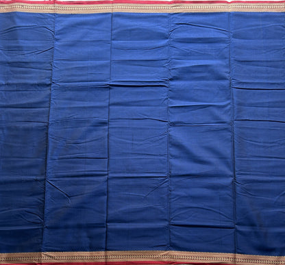 Narayanpet Cotton Saree Prussian Blue Colored Complemented with a Thread Border.
