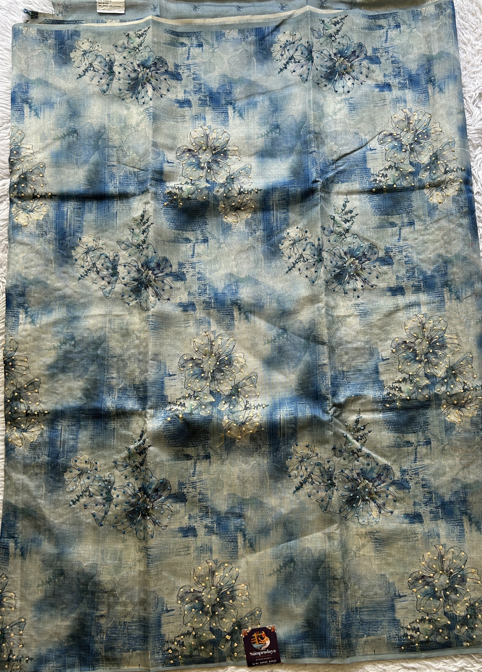 Semi Tussar Saree Sky Blue Colored Elegantly Paired with a Borderless. - Sampradaya Designer Studio