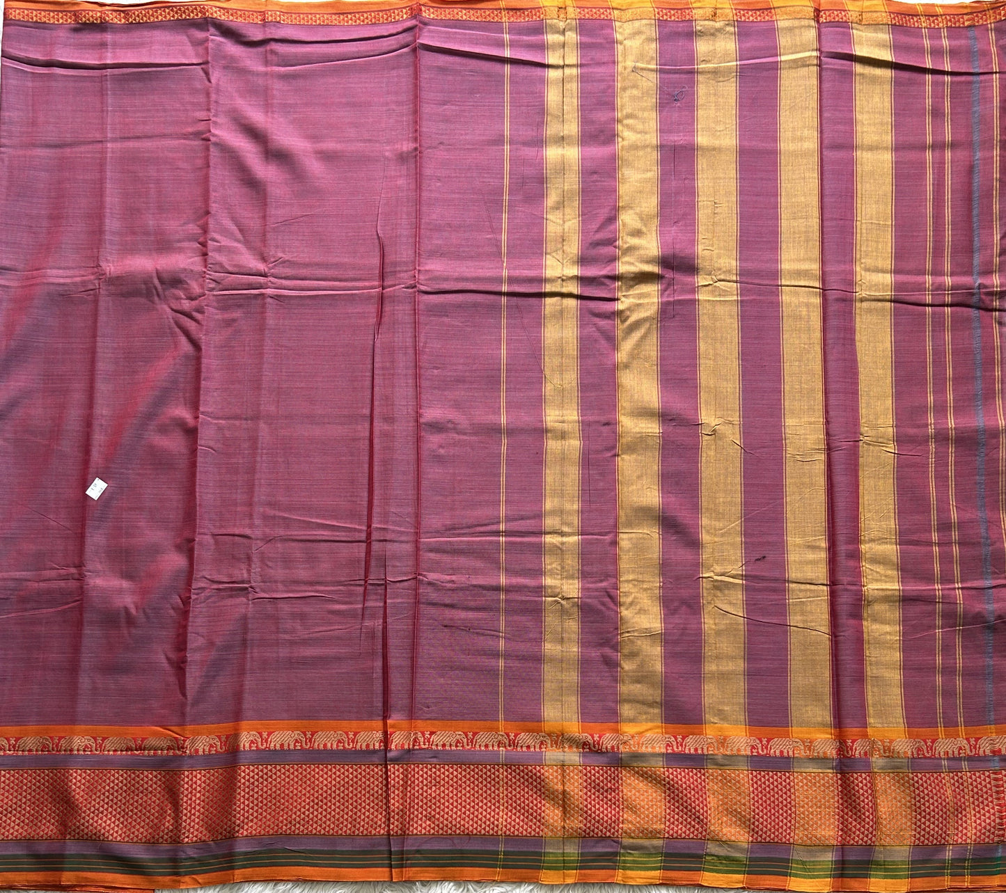 Narayanpet Cotton Saree Plum Colored Complemented with a Thread Border. - Sampradaya Designer Studio