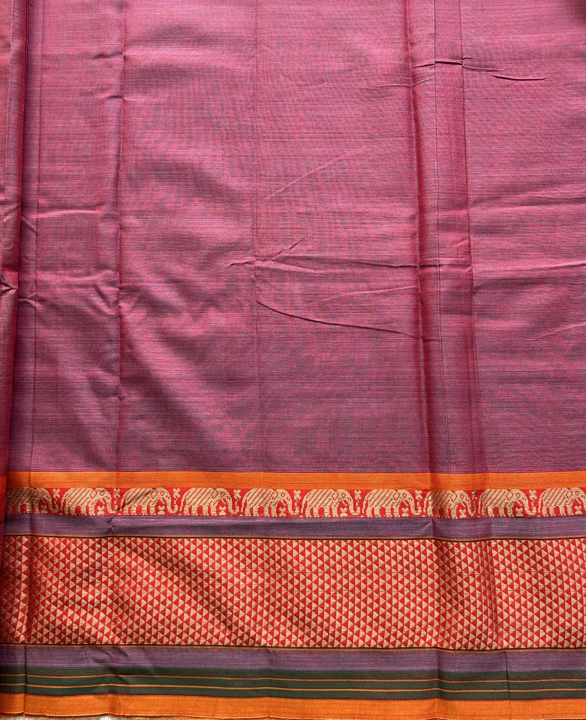 Narayanpet Cotton Saree Plum Colored Complemented with a Thread Border. - Sampradaya Designer Studio