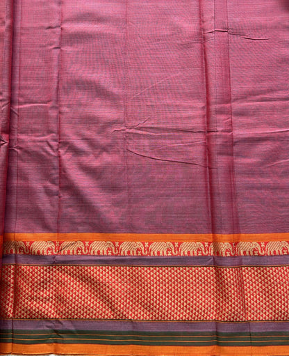 Narayanpet Cotton Saree Plum Colored Complemented with a Thread Border. - Sampradaya Designer Studio