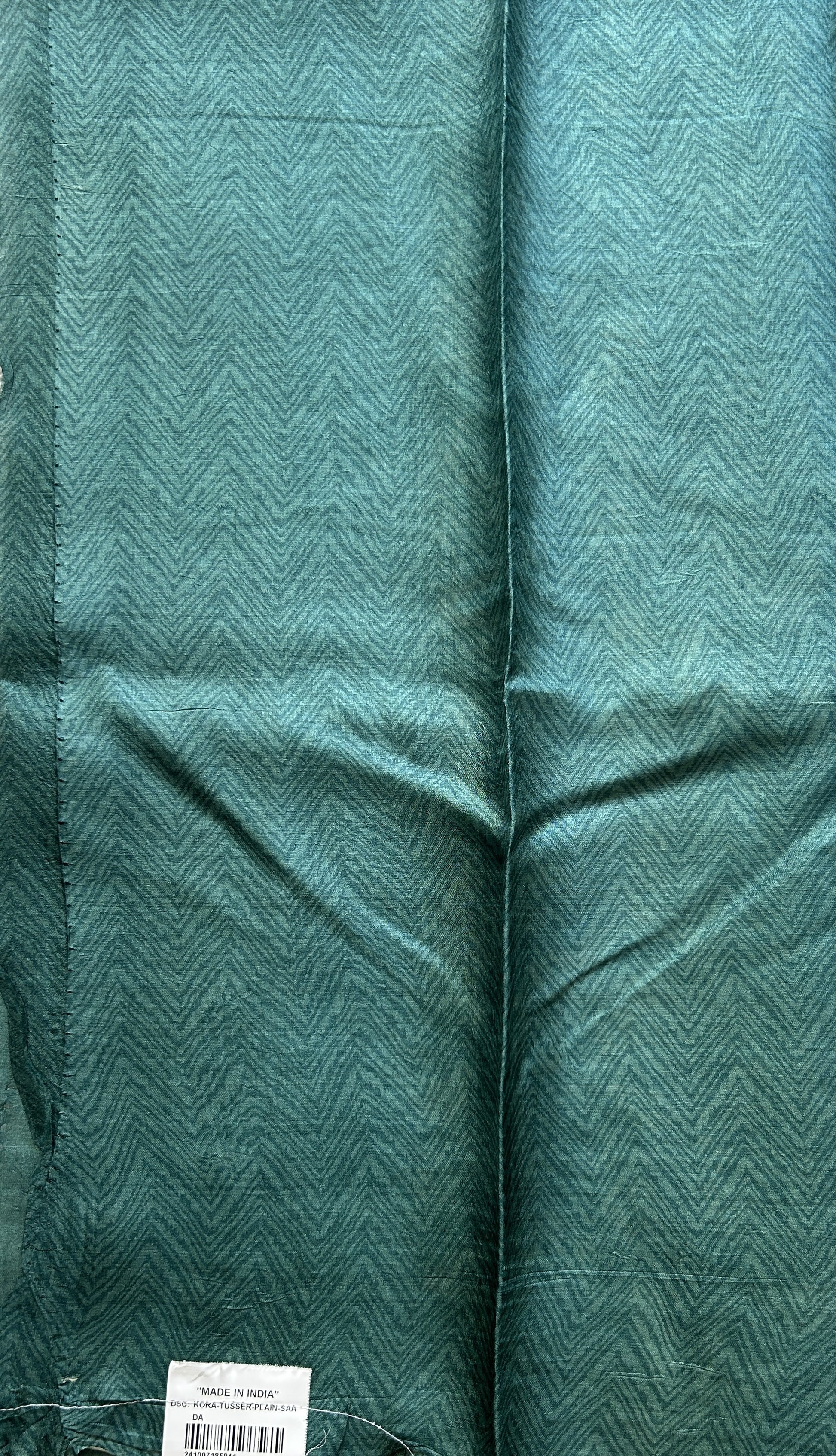 Pure Tussar Silk Saree Rama Green Color Complemented with a Borderless. - Sampradaya Designer Studio