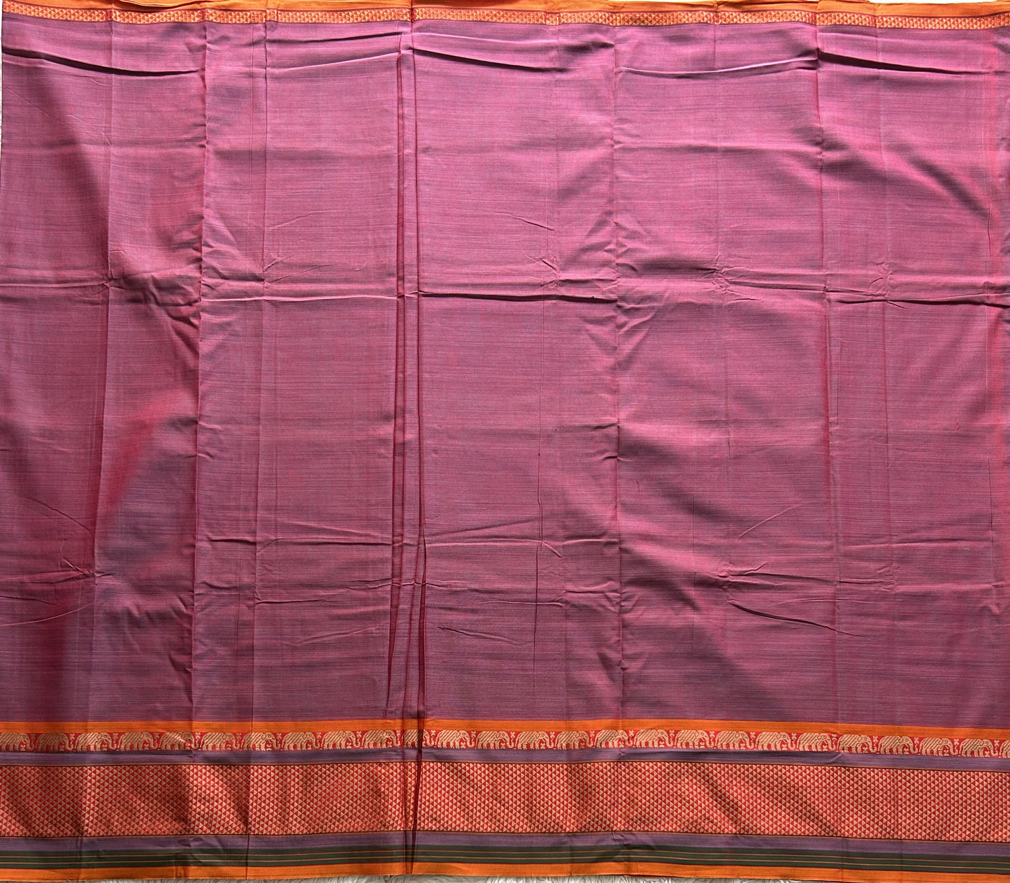 Narayanpet Cotton Saree Plum Colored Complemented with a Thread Border. - Sampradaya Designer Studio