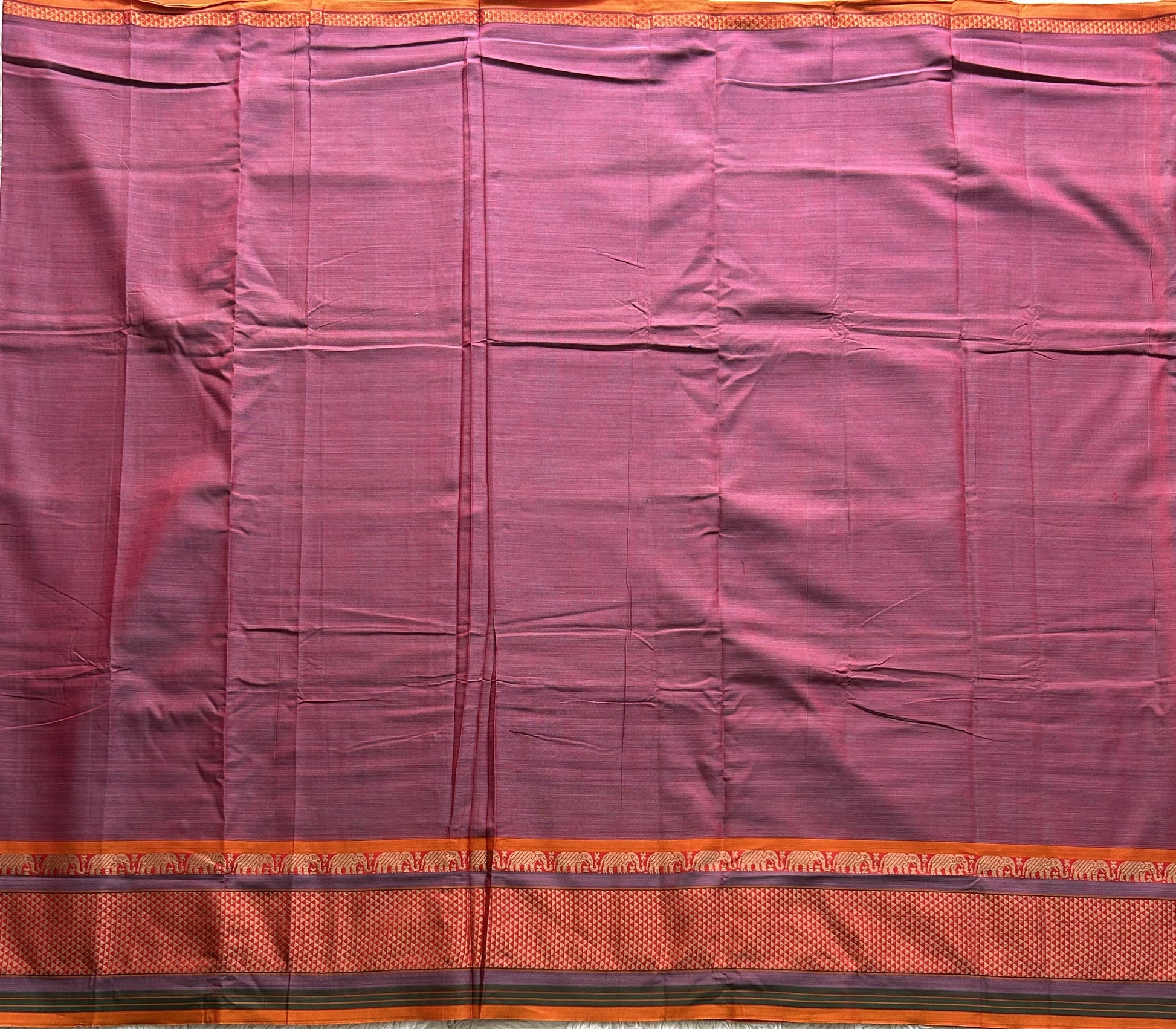 Narayanpet Cotton Saree Plum Colored Complemented with a Thread Border. - Sampradaya Designer Studio