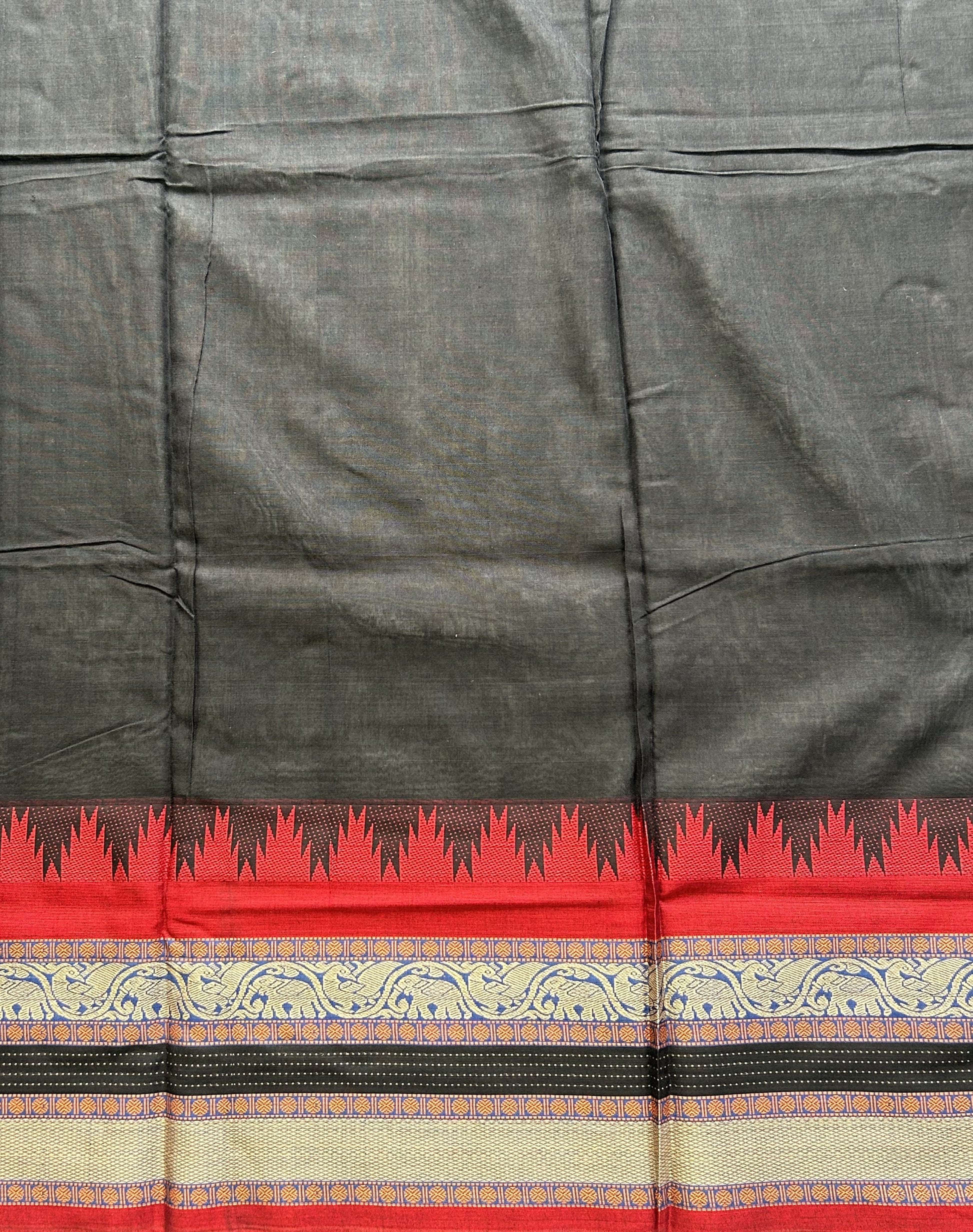 Narayanpet Cotton Saree Jade Black Colored Complemented with a Thread Border. - Sampradaya Designer Studio