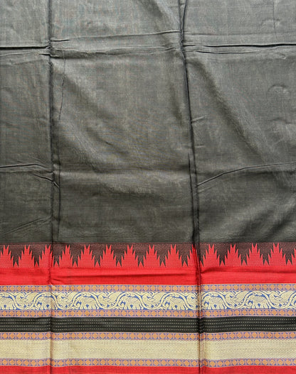 Narayanpet Cotton Saree Jade Black Colored Complemented with a Thread Border. - Sampradaya Designer Studio