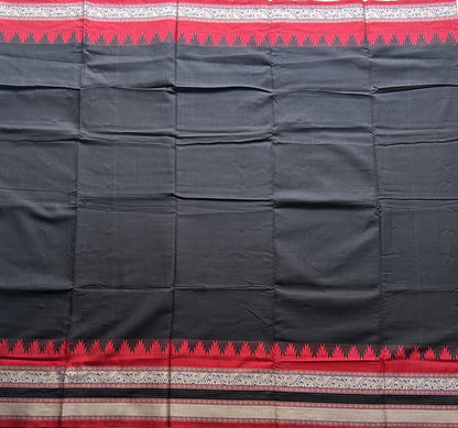 Narayanpet Cotton Saree Jade Black Colored Complemented with a Thread Border. - Sampradaya Designer Studio