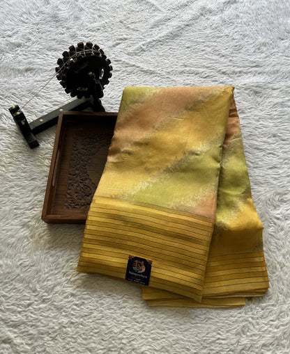 Semi Georgette Leheriya Saree Yellow Colored Complemented with a Zari Border. - Sampradaya Designer Studio