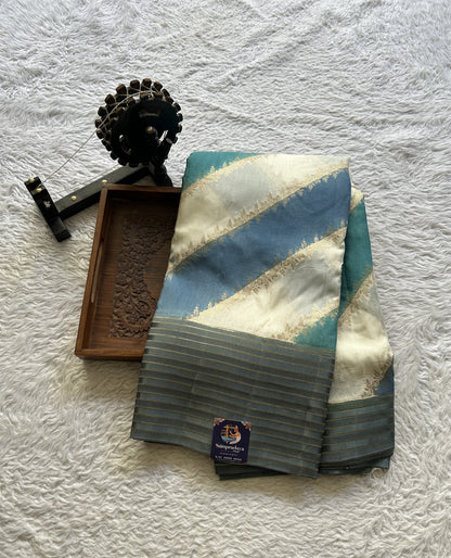 Semi Georgette Leheriya Saree Teal Blue Colored Complemented with a Zari Border. - Sampradaya Designer Studio