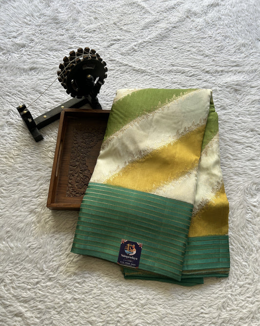 Semi Georgette Leheriya Saree Sea Green Colored Complemented with a Zari Border. - Sampradaya Designer Studio