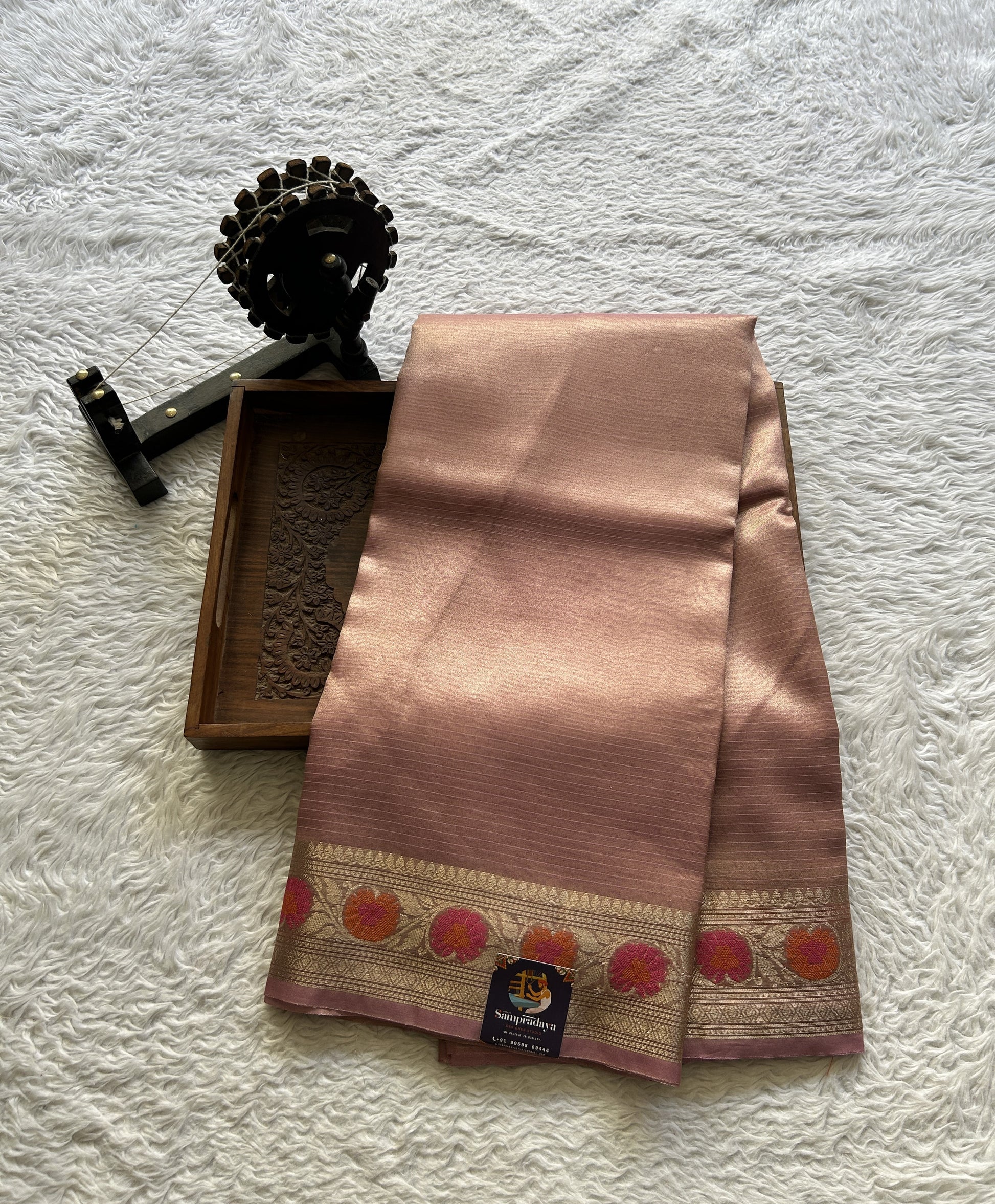 Tissue Organza Saree Baby Pink Colored Complemented with a Minakari Border. - Sampradaya Designer Studio