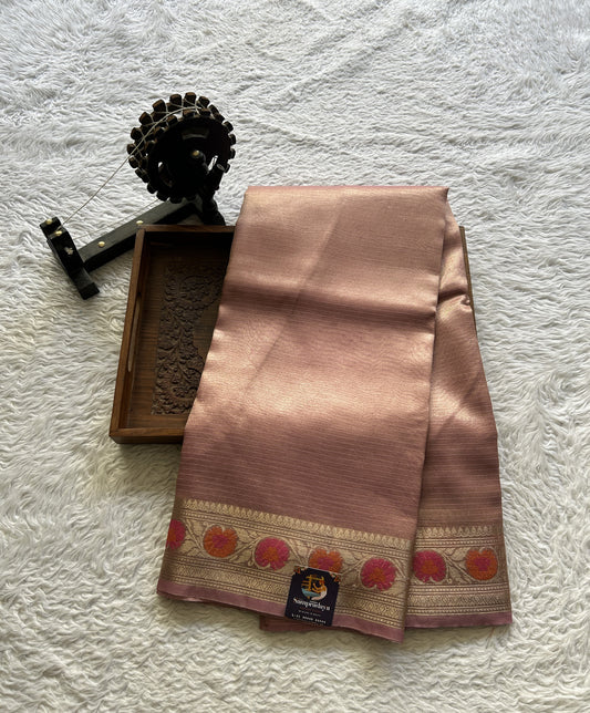 Tissue Organza Saree Baby Pink Colored Complemented with a Minakari Border. - Sampradaya Designer Studio