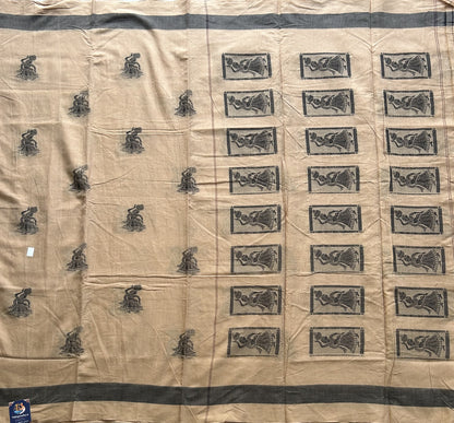 Narayanpet Cotton Saree Linen Colored Complemented with a Thread Border.