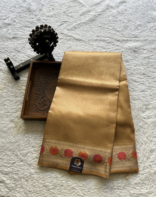 Tissue Organza Saree Orange Colored Complemented with a Minakari Border. - Sampradaya Designer Studio