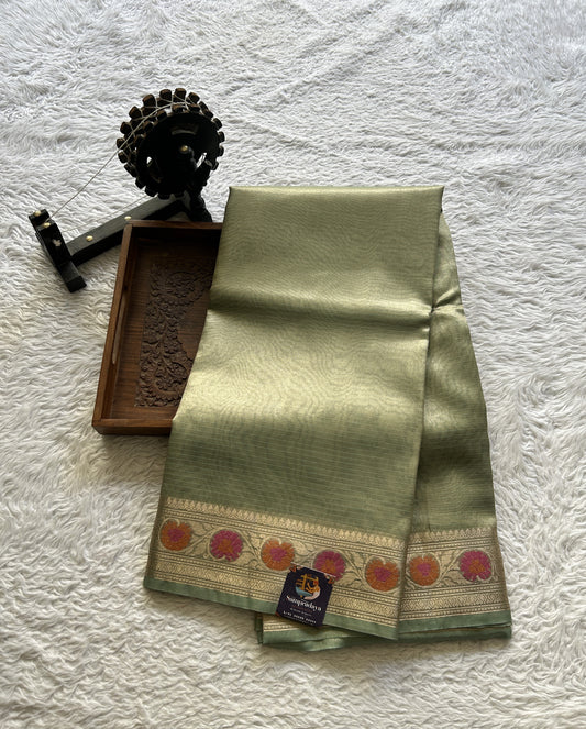Tissue Organza Saree Sea Green Colored Complemented with a Minakari Border. - Sampradaya Designer Studio