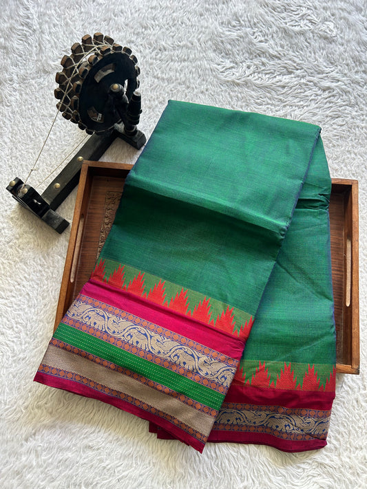 Narayanpet Cotton Saree Light Basil Green Colored Complemented with a Thread Border.