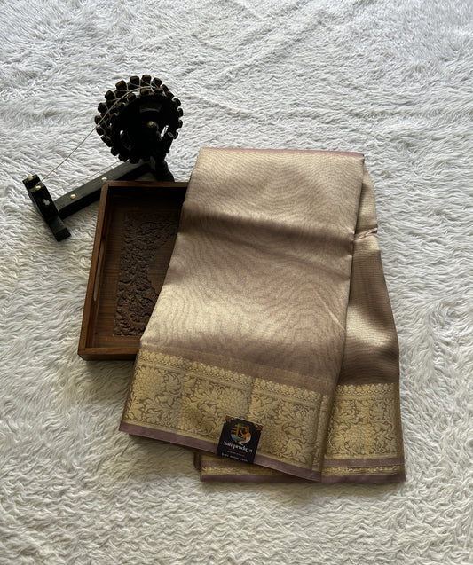 Tissue Organza Saree Light Lavender Colored Complemented with a Zari Border. - Sampradaya Designer Studio