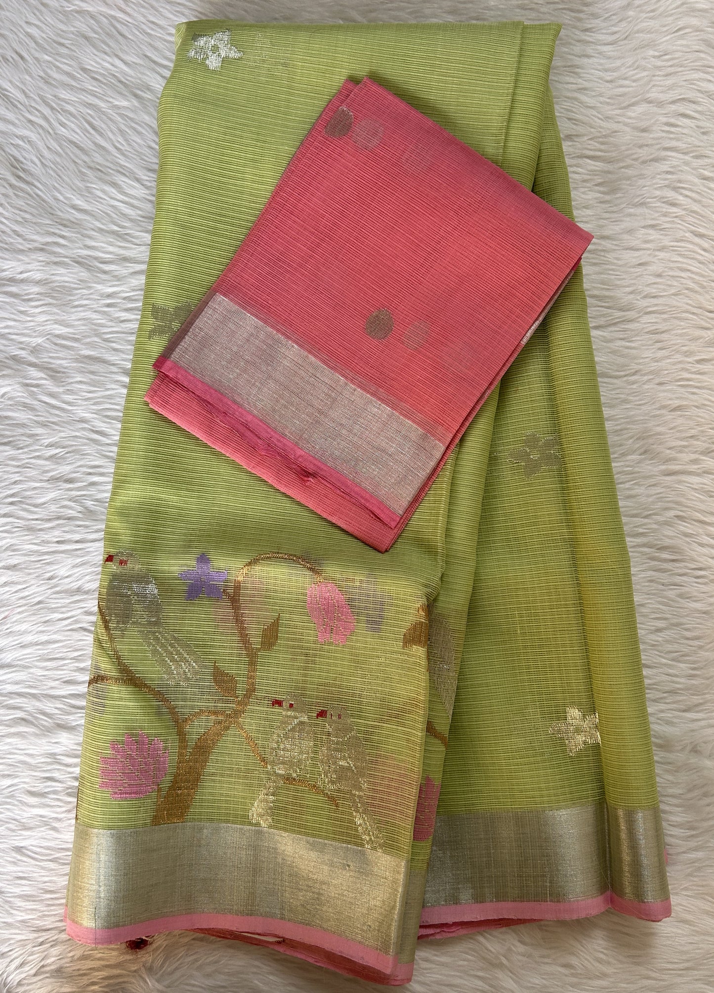 Zarikota saree Parrot Green colored Saree complemented with a Silver Zari border. - Sampradaya Designer Studio