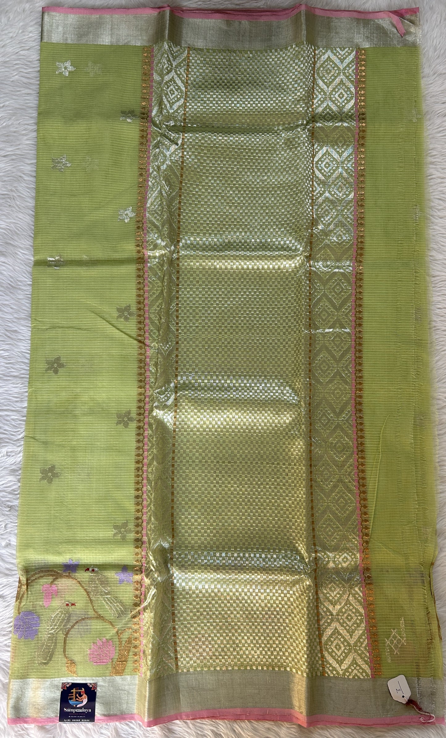 Zarikota saree Parrot Green colored Saree complemented with a Silver Zari border. - Sampradaya Designer Studio