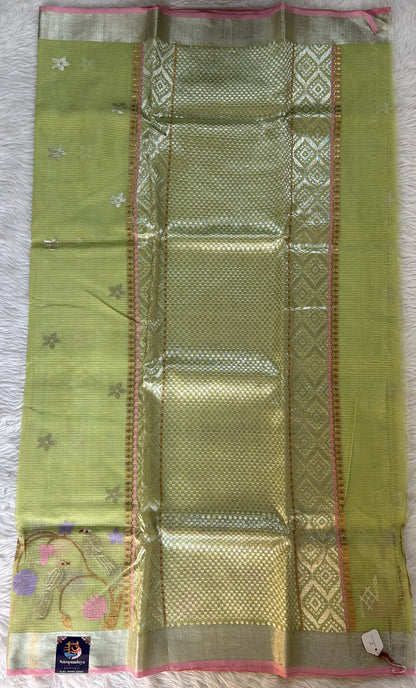 Zarikota saree Parrot Green colored Saree complemented with a Silver Zari border. - Sampradaya Designer Studio