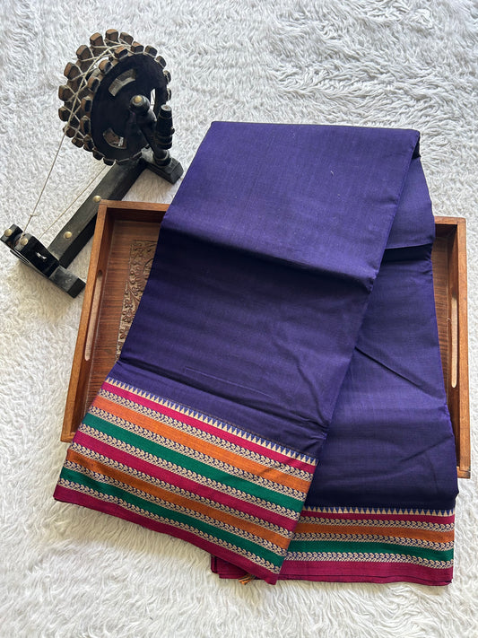 Narayanpet Cotton Saree Denim Colored  Complemented with a Thread Border.