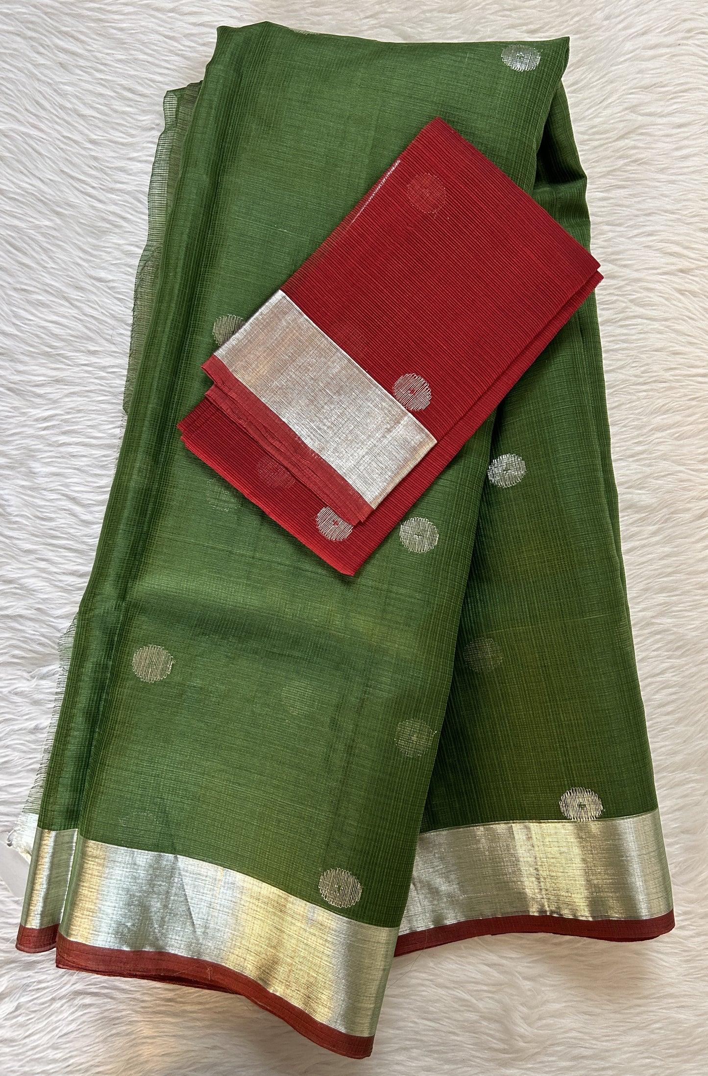 Zarikota saree Mustard Green colored Saree complemented with a Silver Zari border. - Sampradaya Designer Studio
