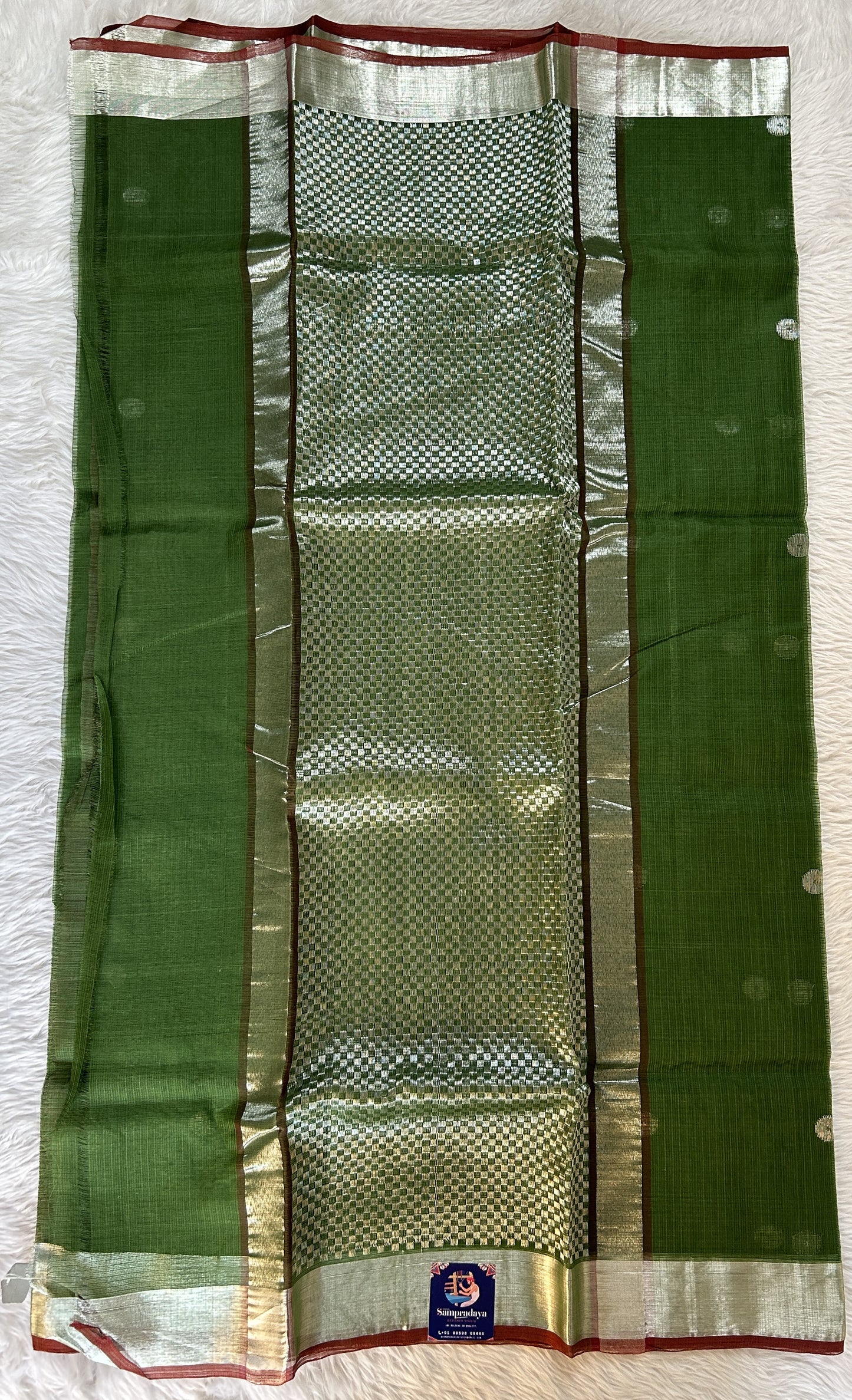 Zarikota saree Mustard Green colored Saree complemented with a Silver Zari border. - Sampradaya Designer Studio