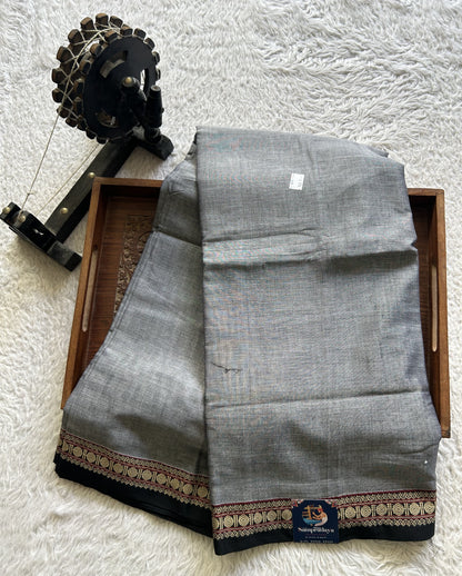 Narayanpet Cotton Saree Pearl Gray Colored Complemented with a Thread Border. - Sampradaya Designer Studio