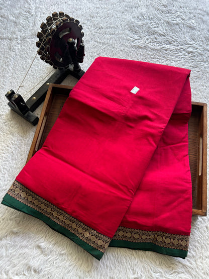 Narayanpet Cotton Saree Ruby Pink Colored Complemented with a Thread Border. - Sampradaya Designer Studio