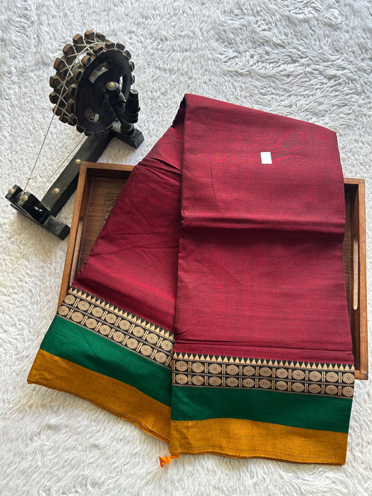 Narayanpet Cotton Saree Barn Red Colored Complemented with a Thread Border.