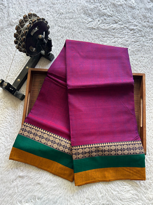 Narayanpet Cotton Saree Dark Plum Colored  Complemented with a Thread Border.