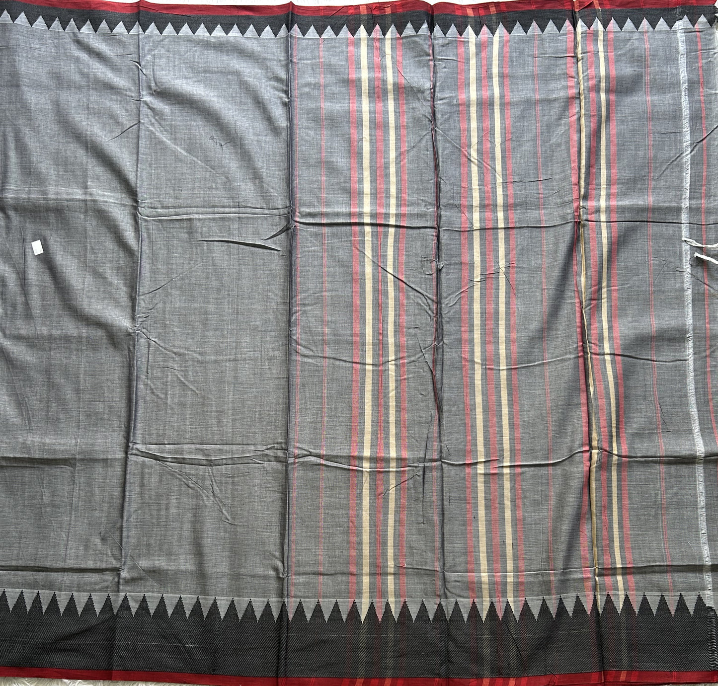 Narayanpet Cotton Saree Lava Gray Colored Complemented with a Thread Border. - Sampradaya Designer Studio