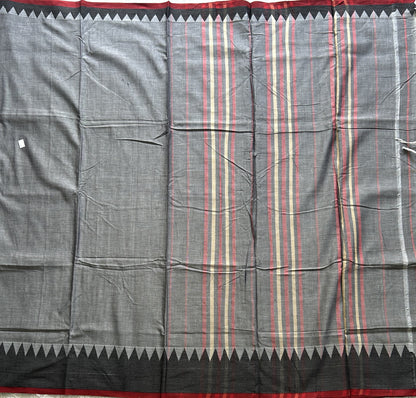 Narayanpet Cotton Saree Lava Gray Colored Complemented with a Thread Border. - Sampradaya Designer Studio