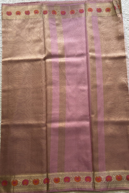 Tissue Organza Saree Baby Pink Colored Complemented with a Minakari Border. - Sampradaya Designer Studio