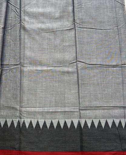 Narayanpet Cotton Saree Lava Gray Colored Complemented with a Thread Border. - Sampradaya Designer Studio