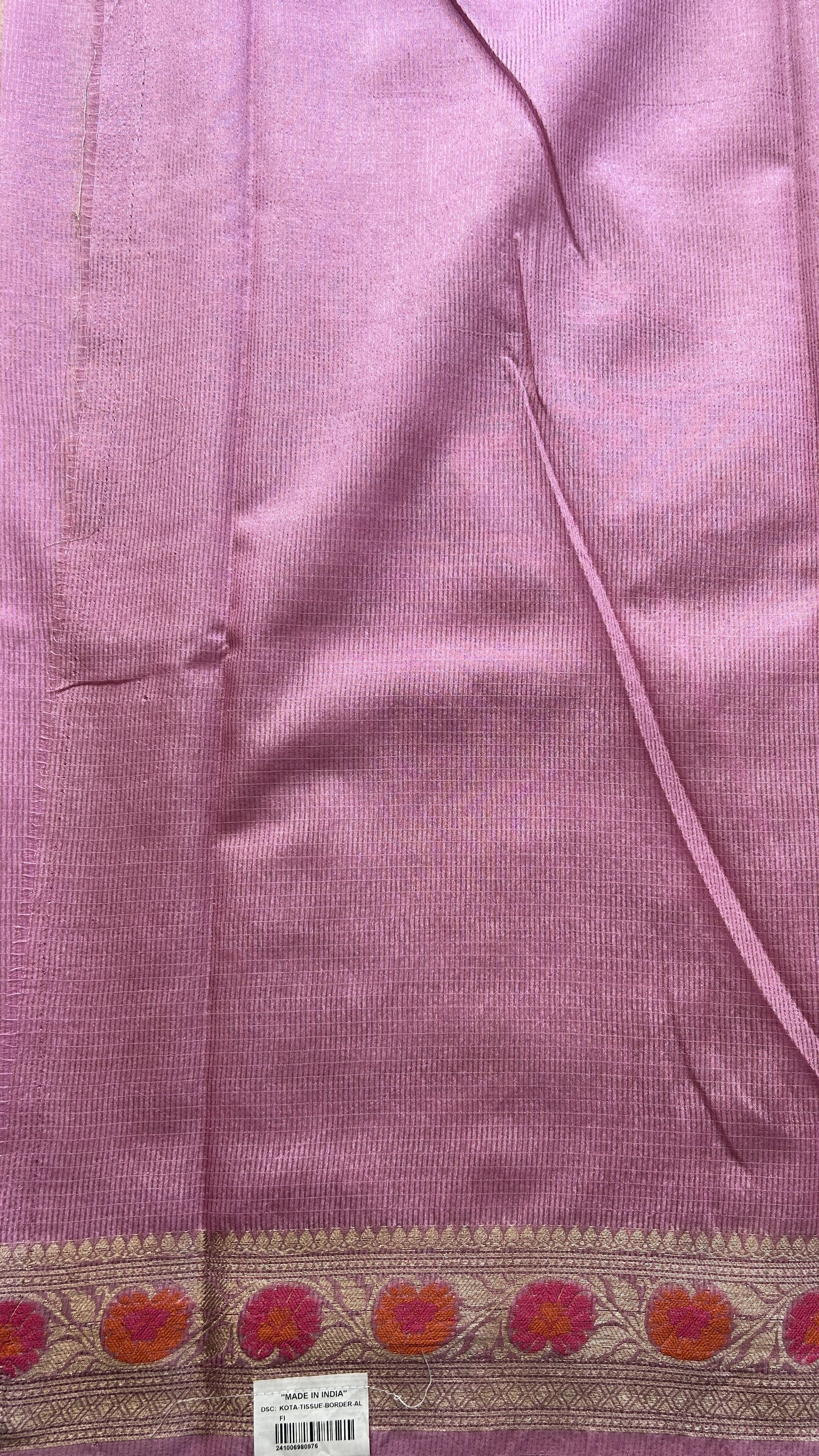 Tissue Organza Saree Baby Pink Colored Complemented with a Minakari Border. - Sampradaya Designer Studio