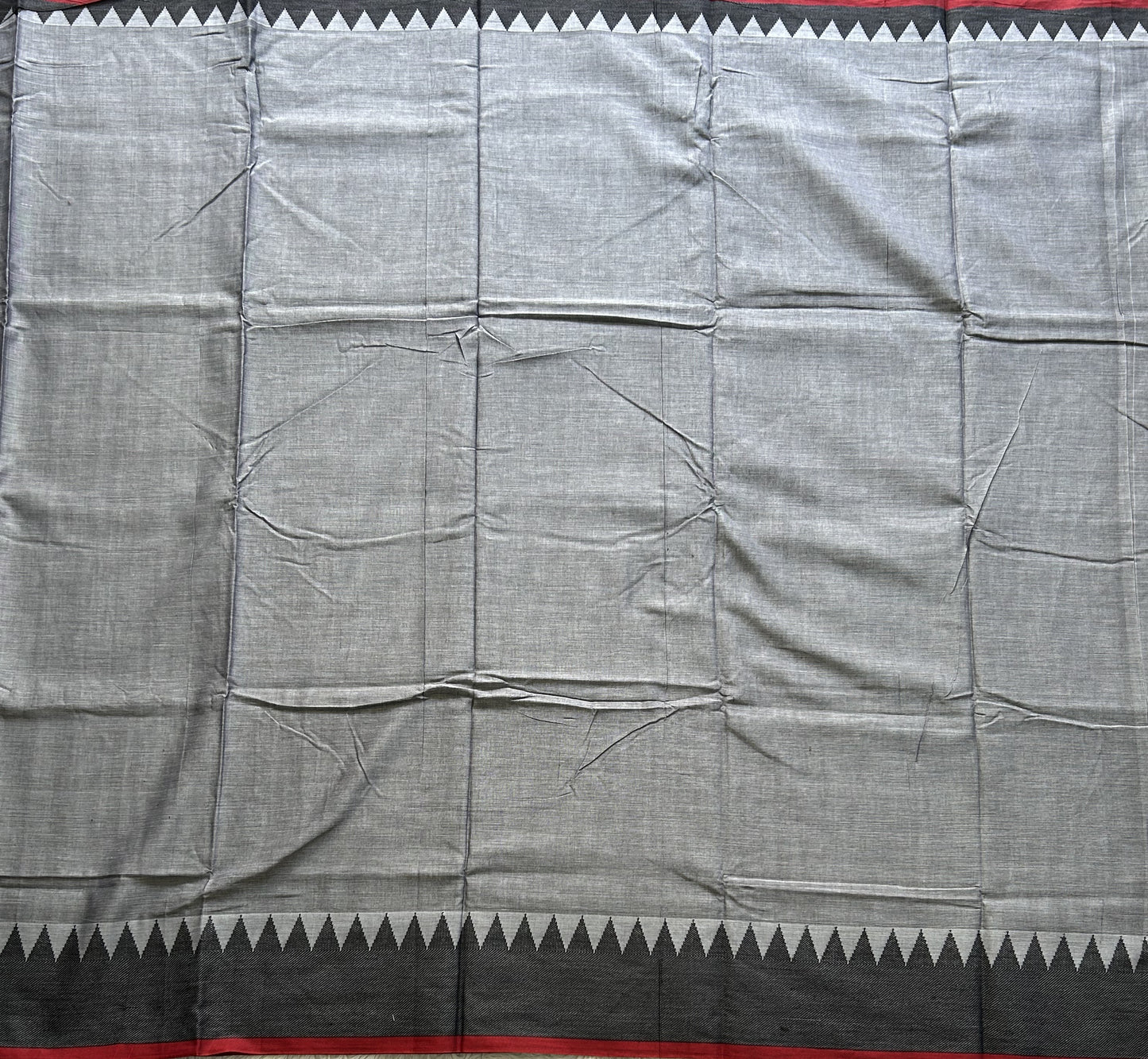Narayanpet Cotton Saree Lava Gray Colored Complemented with a Thread Border. - Sampradaya Designer Studio