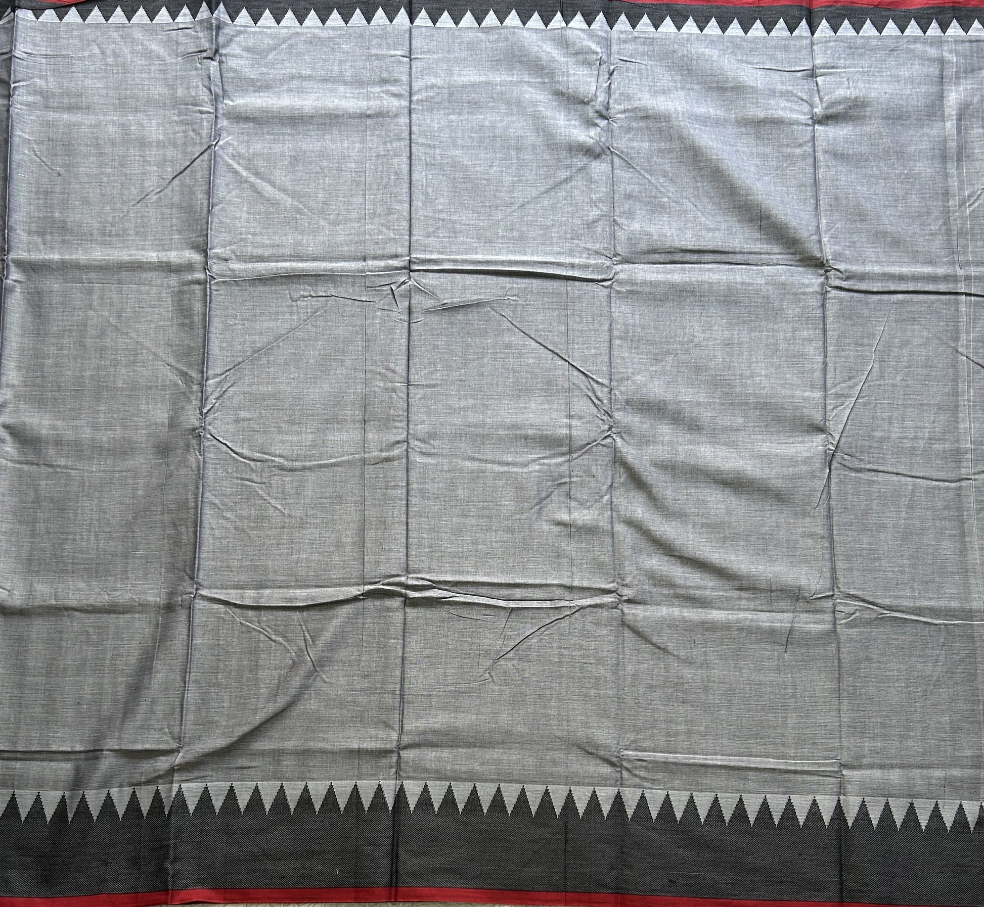 Narayanpet Cotton Saree Lava Gray Colored Complemented with a Thread Border. - Sampradaya Designer Studio