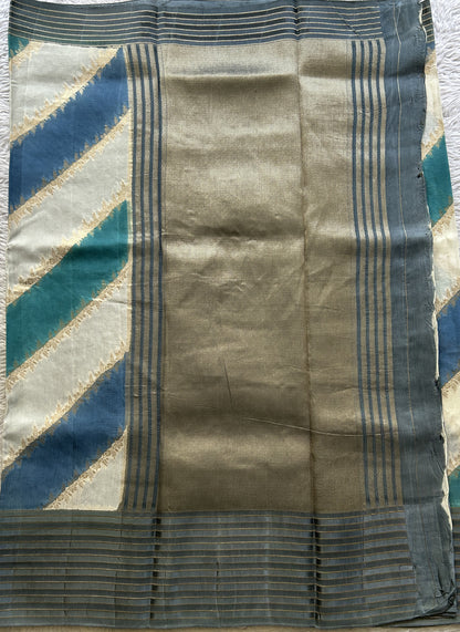 Semi Georgette Leheriya Saree Teal Blue Colored Complemented with a Zari Border. - Sampradaya Designer Studio