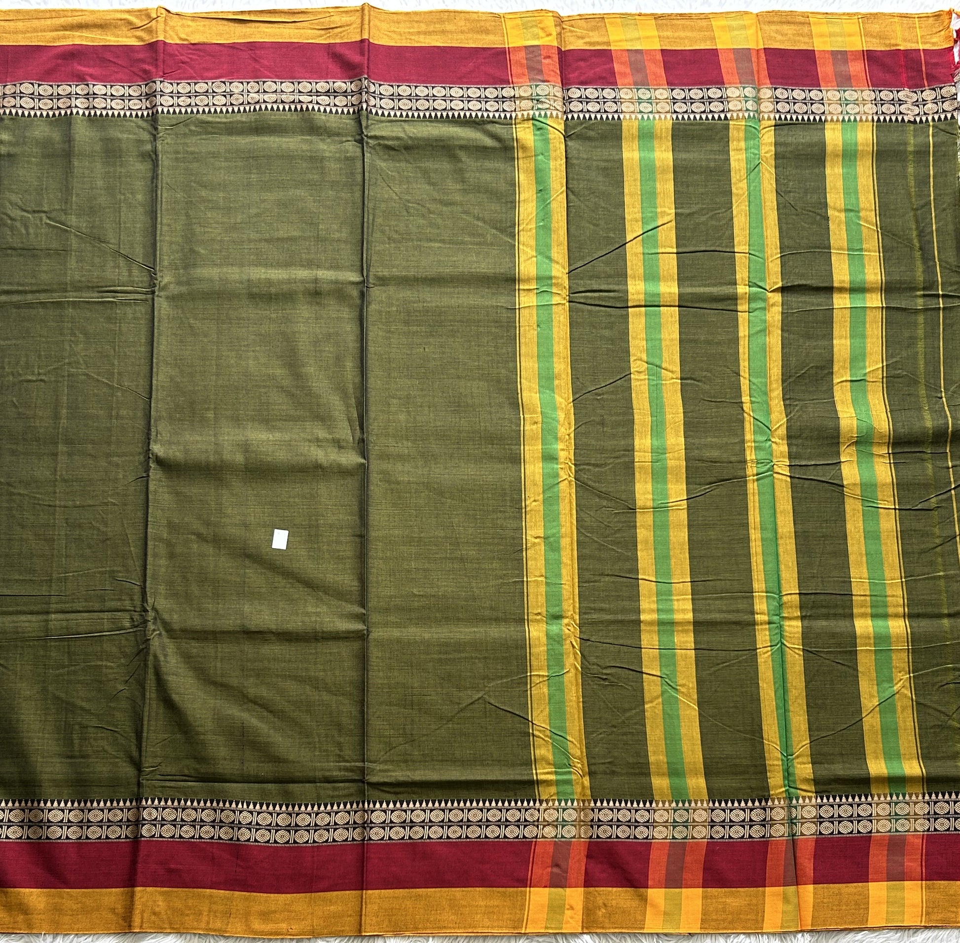 Narayanpet Cotton Saree Army Green Colored Complemented with a Thread Border. - Sampradaya Designer Studio