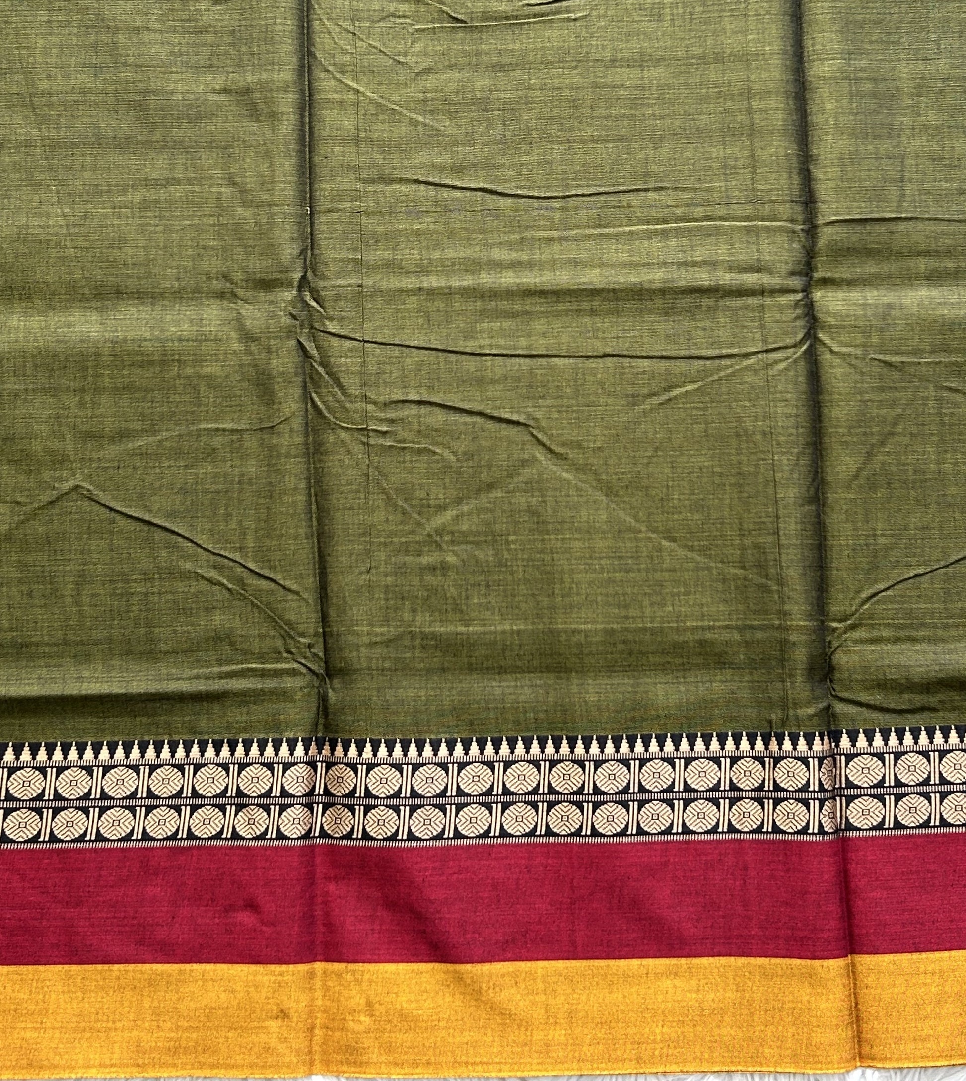 Narayanpet Cotton Saree Army Green Colored Complemented with a Thread Border. - Sampradaya Designer Studio