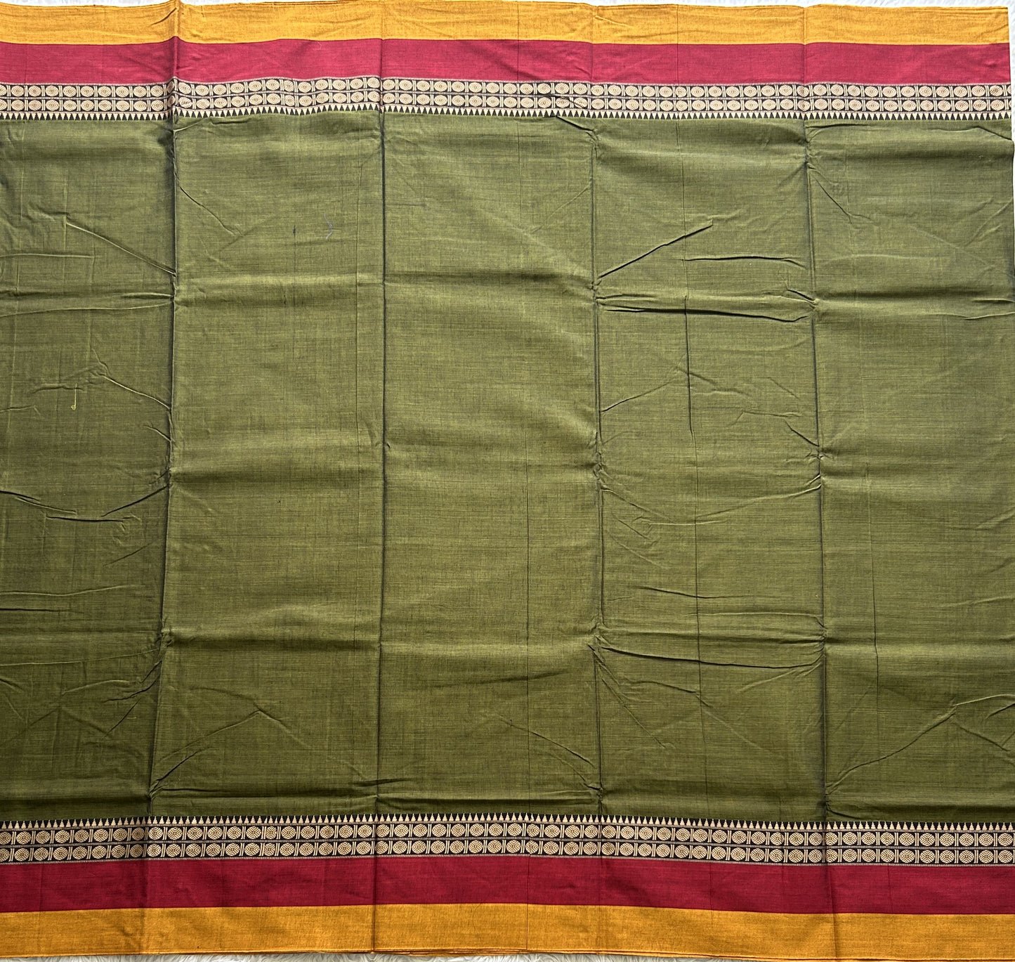 Narayanpet Cotton Saree Army Green Colored Complemented with a Thread Border. - Sampradaya Designer Studio