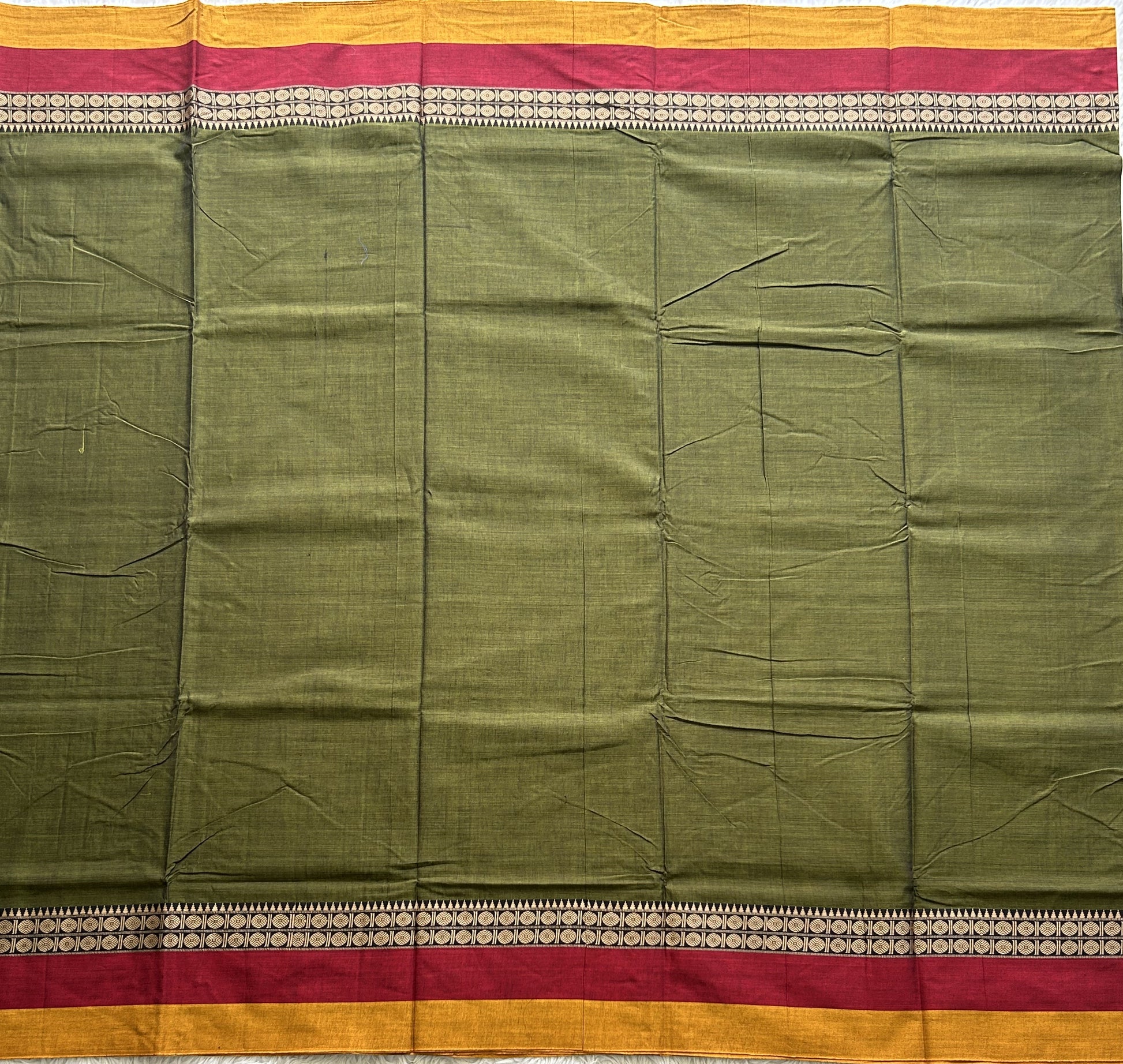 Narayanpet Cotton Saree Army Green Colored Complemented with a Thread Border. - Sampradaya Designer Studio