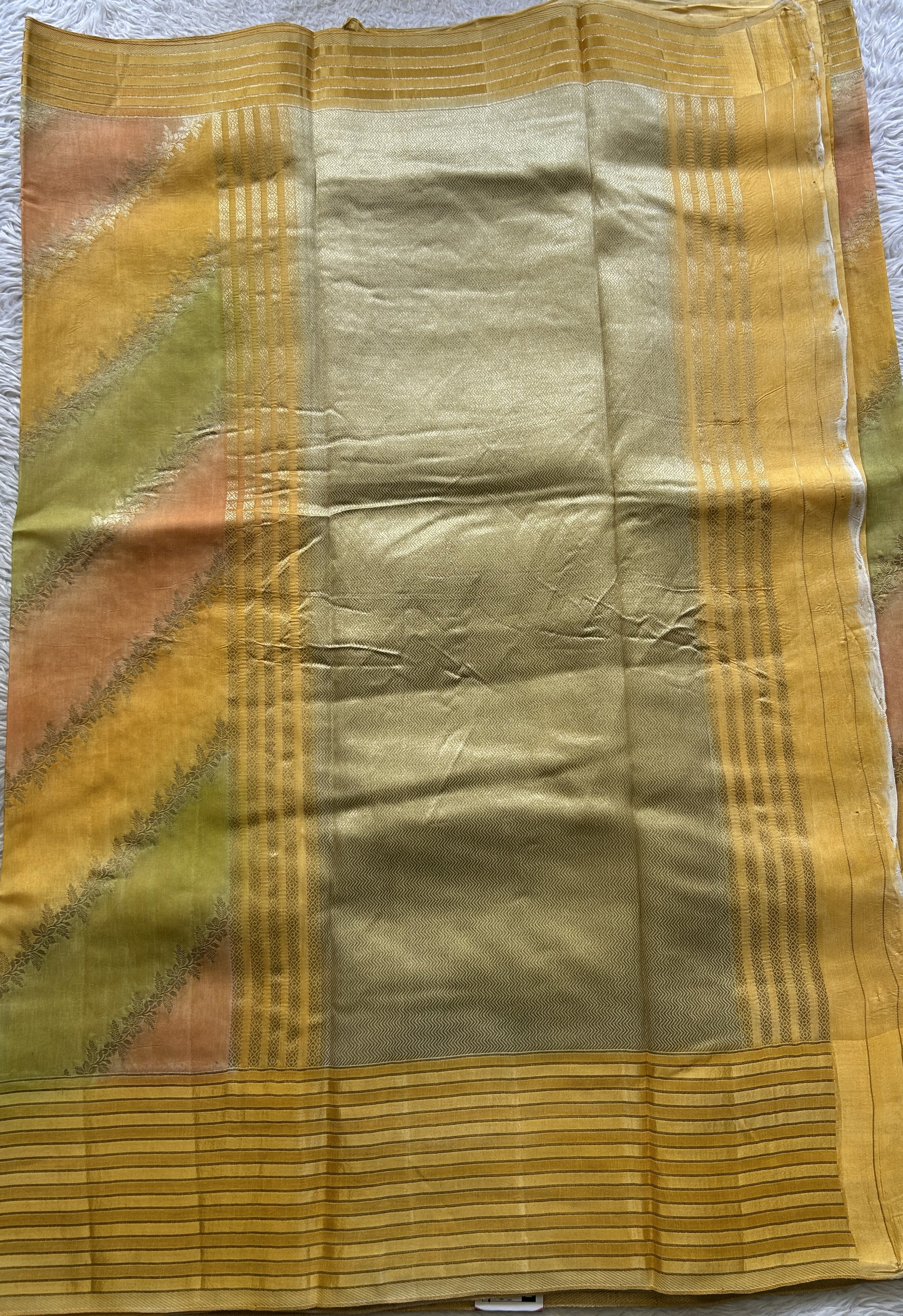 Semi Georgette Leheriya Saree Yellow Colored Complemented with a Zari Border. - Sampradaya Designer Studio