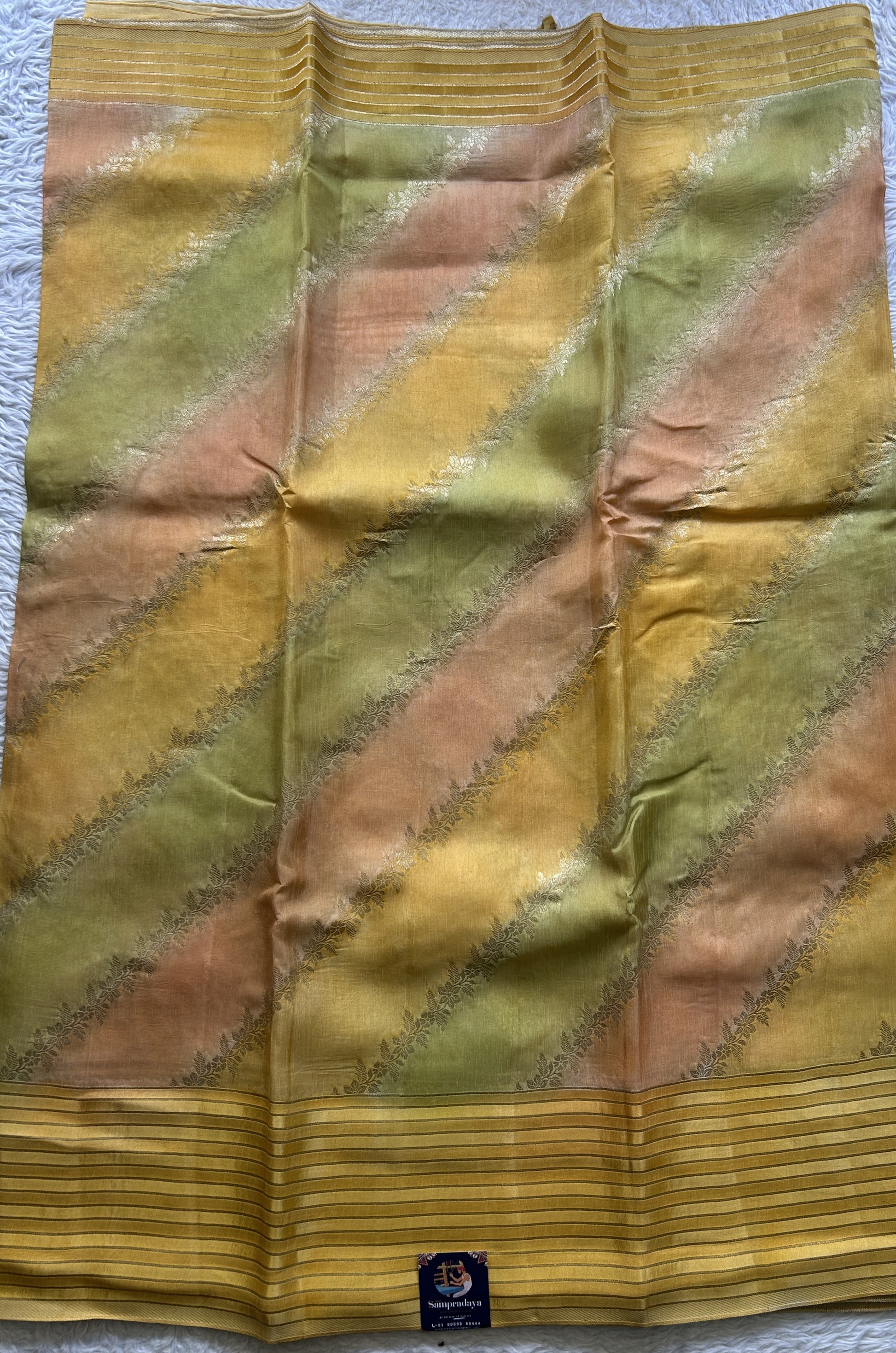 Semi Georgette Leheriya Saree Yellow Colored Complemented with a Zari Border. - Sampradaya Designer Studio