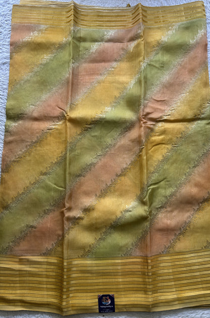 Semi Georgette Leheriya Saree Yellow Colored Complemented with a Zari Border. - Sampradaya Designer Studio