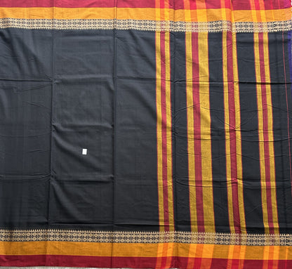 Narayanpet Cotton Saree Midnight Black Colored  Complemented with a Thread Border.